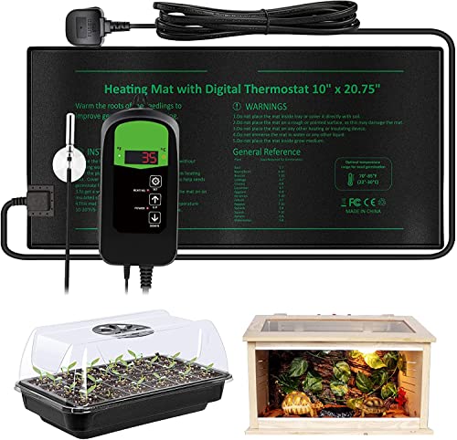Grenebo Verwarmingsmat voor Planten en Digitale Thermostaat Combiset, Warmtemat Planten voor Zaailingen, Grind en Amfibieën - 25,5 x 52,7 cm