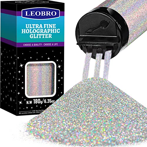 Holographic Ultra Fine Glitter, 180G/6.35OZ Resin Glitter Powder Sequins Flakes, 1/128