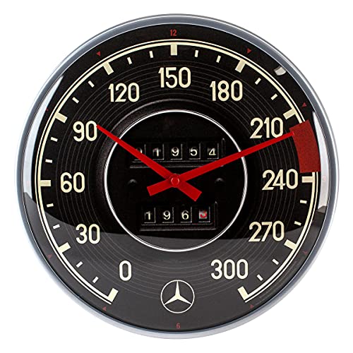 Nostalgic-Art 51091 retro wandklok Mercedes-Benz – snelheidsmeter – cadeau-idee voor auto-accessoires fans, grote keukenklok, vintage design ter decoratie, 31 cm