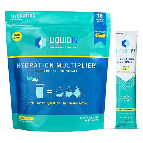 Liquid I.V. Hydration Multiplier - Lemon Lime - Hydration Powder Packets | Electrolyte Drink Mix | Easy Open Single-Serving Stick | Non-GMO | 16 Stick