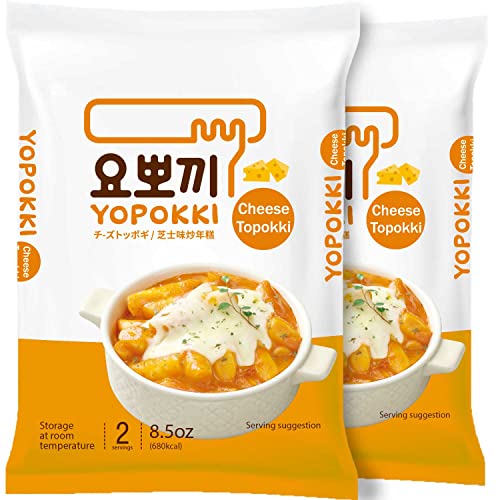 Yopokki Cheese Tteokbokki Pack Korean Topokki (Pack of 2, Cheese Flavored Sauce) Korean Snack