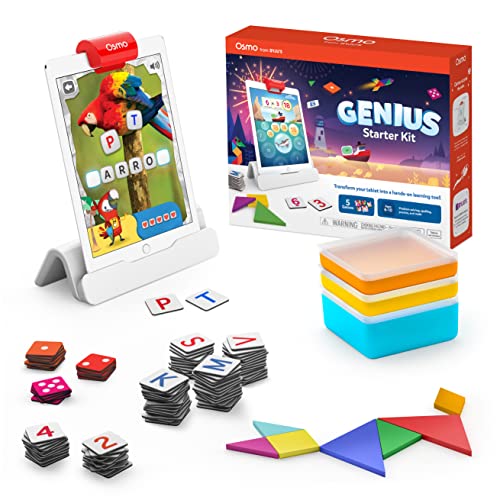 Osmo - Genius Starter Kit for iPad - 5 Educational Learning Games - Ages 6-10 - Math, Spelling, Creativity & More - STEM Toy Gifts for Kids, Boy & Girl - Ages 6 7 8 9 10 (Osmo iPad Base Included)