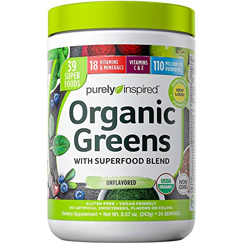 Greens Powder Smoothie Mix | Purely Inspired Organic Greens Powder Superfood | Super Greens Powder Organic | Fruit + Veggie Superfood Powder | Green Smoothie Powder, 24 Servings (Package May Vary)