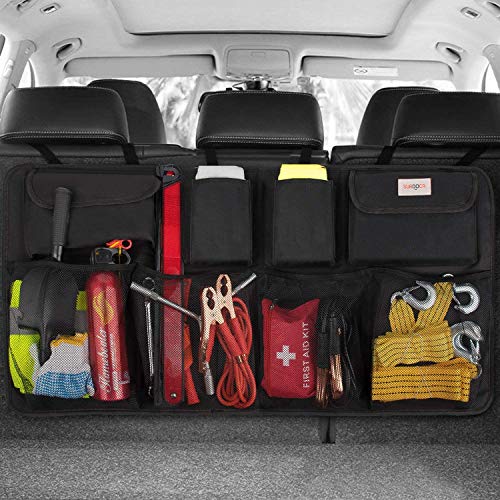 SURDOCA Car Trunk Organizer, 3rd Gen [7] Super Capacity Car Organizer, Equipped with Robust Elastic Net, Car Trunk Tidy Storage Bag with Lids, Space Saving Expert-Black