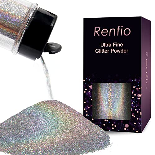 Renfio Holographic Ultra Fine Glitter Powder Metallic Resin Glitter PET Flakes Crafts Sequins 1/128