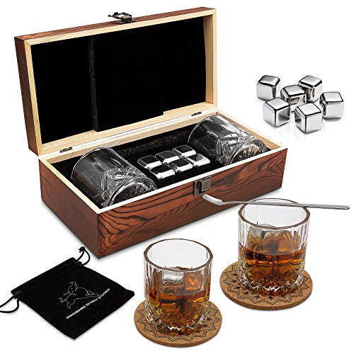 Whiskystenen cadeauset – 6 roestvrij stalen whiskyijsblokjes herbruikbaar – whiskyrocks cooling stones, speciale cadeaus voor mannen – whisky koelsteen voor whiskey, wodka, gin, wijn en meer.