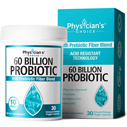 Physician's Choice Probiotics 60 Billion CFU - 10 Diverse Strains Plus Organic Prebiotic, Designed for Overall Digestive Health and Supports Occasional Constipation, Diarrhea, Gas & Bloating