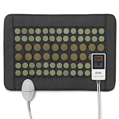 UTK Far Infrared Natural Jade and Tourmaline Heating Pad for Back, Small Pro (23.5”X16”), Smart Controller with Memory Function, Auto Shut Off and Travel Bag Included