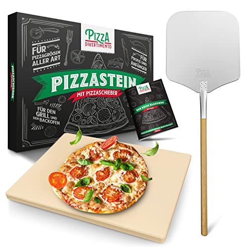 Pizza Divertimento pizzasteen voor oven en gasgrill - Met pizzaschep - Pizzasteen gemaakt van cordieriet - Pizzasteen voor een krokante bodem en een sappig beleg