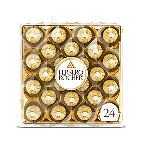 Ferrero Rocher Premium Gourmet Milk Chocolate Hazelnut, Individually Wrapped Candy for Gifting, 24 Count 