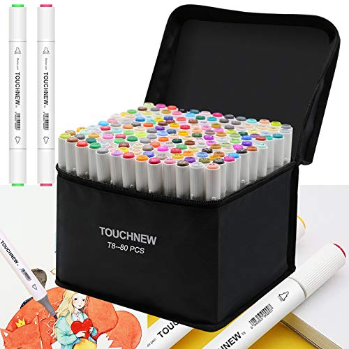 TOUCHNEW Markeerstiften, set van 80 kleuren, graffiti-stiften, vettige markeerkleuren, permanente markeerset, twinti-tip, markeerstiftenset voor studenten, manga-kunstenaars, design school tekenen