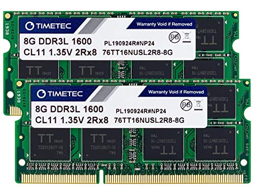Timetec 16GB KIT(2x8GB) DDR3L / DDR3 1600MHz (DDR3L-1600) PC3L-12800 / PC3-12800 Non-ECC Unbuffered 1.35V/1.5V CL11 2Rx8 Dual Rank 204 Pin SODIMM Laptop Notebook PC Computer Memory RAM Module Upgrade