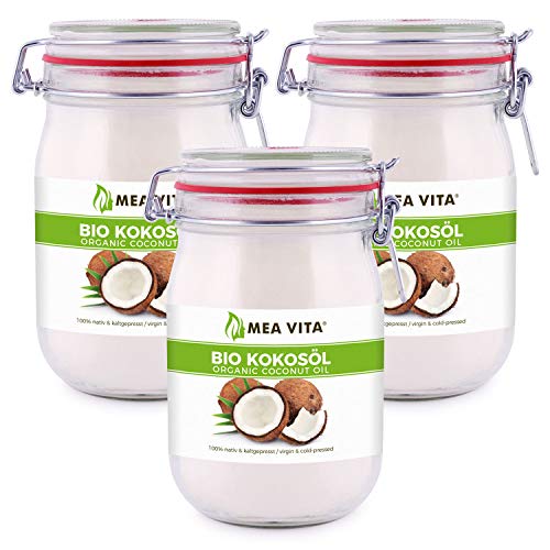 MeaVita Bio kokosolie, eerste set, 3 stuks (3 x 1000 ml) in beugelglas