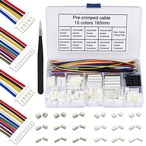 Keszoox XH 2.54mm JST Connector Socket Kit with Pre-Crimped Cables Wire 2/3/4/5/6/7/8/9/10 Pin Housing JST Adapter Cable Connector Socket 22AWG Wire 10 Colors