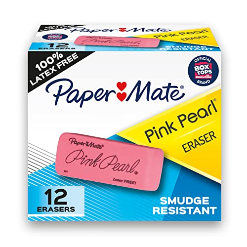 Paper Mate Pink Pearl Erasers, Large, 12 Count 