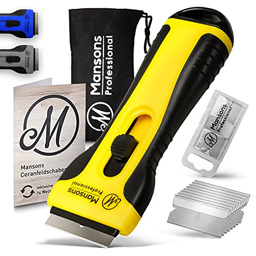 Mansons Ceran® kookplaatschraper I Schraper voor keramische kookplaat en oven I Glasschraper reiniger voor inductiekookplaat & glaskeramiek met 15 messen (Geel)