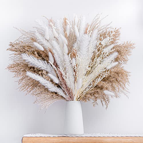 86PCS Natural Dried Pampas Grass Bouquet,Boho Home Decor Bouquet, Phragmites Dried Flowers,Bouquet for Wedding Floral Arrangements Home Decorations