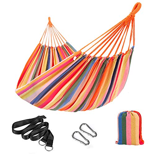 SONGMICS Hangmat, voor 2 personen, 210 x 150 cm, tot 300 kg belastbaar, voor terras, balkon, outdoor, met transporttas, bevestigingsriemen en karabijnhaak, inclusief regenboog GDC15C
