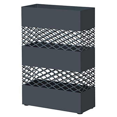 SONGMICS Metalen paraplubak, rechthoekige paraplubak, 28 x 12 x 41 cm, met wateropvangbak, roosterdesign, antraciet LUC02AG