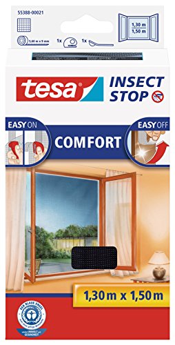 tesa Insect Stop Comfort Vliegenhor voor Ramen - Insectenhor, raamhor - Met klittenband - Snij uw eigen horraam op maat - Muggenhor, antraciet, 130 cm x 150 cm