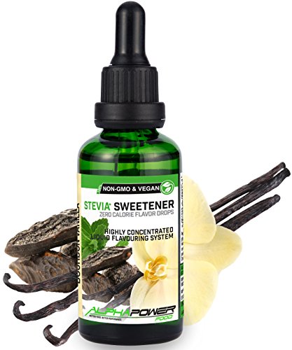 ALPHAPOWER FOOD® Stevia Flavour Drops, flüssig - liquid 1x50ml Aroma Bourbon Vanille - Vanilla, Lebensmittel Konzentrat & Geschmackstropfen - Flave Tropfen ohne Zucker, Flavdrops zum Essen & Backen 