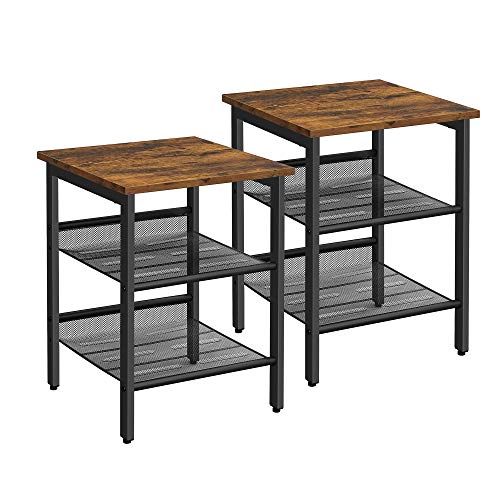 VASAGLE Nachtkastjes, set van bijzettafels, 40 x 40 x 50 cm, kleine salontafels met verstelbare rasterplanken, woonkamer, slaapkamer, hal, stal, industrieel ontwerp, Vintage bruin-zwart LET24X