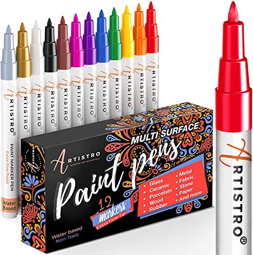 Acrylstiften, acrylstiften voor het beschilderen van stenen, stenen, glas, canvas, hout, kunststof, stof, metaal, leer, keramiek, 12 acrylmarkers, extra fijne punt (0,7 mm), niet giftig, geurneutraal