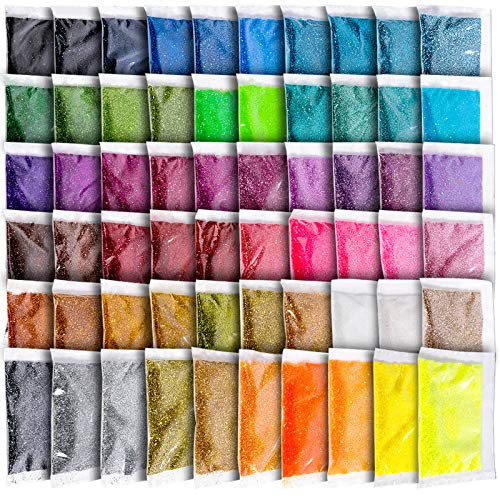 Fine Glitter, YGDZ 300g 60 Colors Extra Fine Resin Glitter Packs, Arts Craft Glitter for Tumblers Festival Decoration, Eyeshadow Makeup Nail Art Body Face Glitter, 5g Each Bag