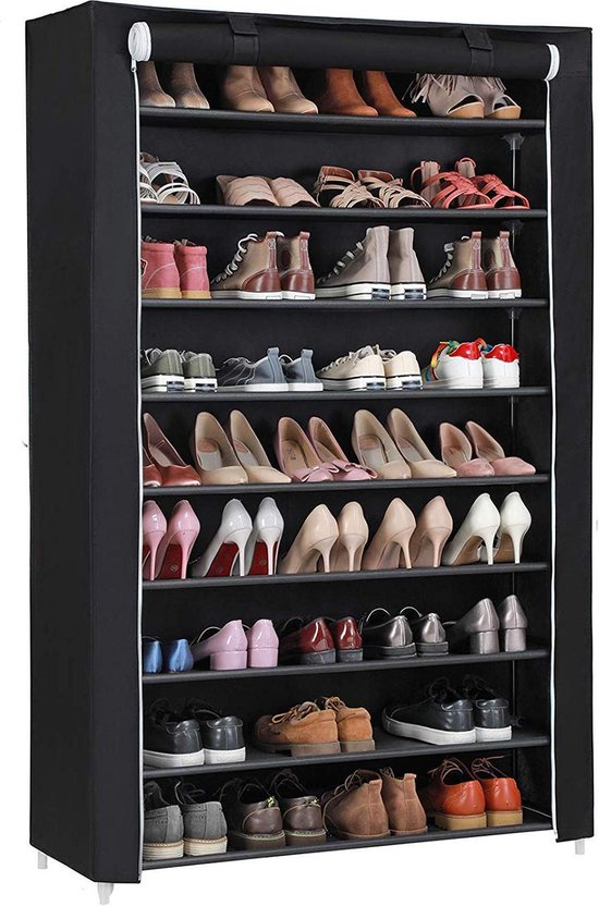XXL Extra Groot Schoenenrek met 10 Niveaus - tot 54 Paar Schoenen - 100cm Breed en 160cm Hoog - Zwart