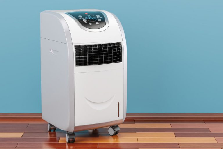 portable air conditioner on a blue background 